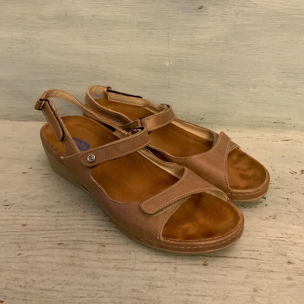 Wolky‎ Leather "Pichu" Brown Strappy Comfort Walking Wedge Sandals 41/10.5 GC